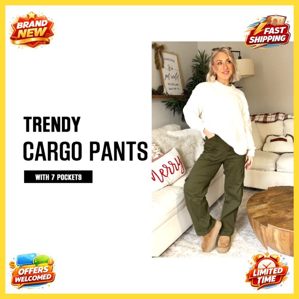 High Waist Wide Leg Cargo Pants with 7 Pockets Stretchy Drawstring Baggy - Picture 6 of 7